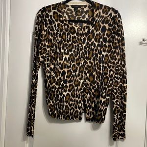 J. Crew Leopard Print Cardigan - Merino Wool, Size Large, Like New